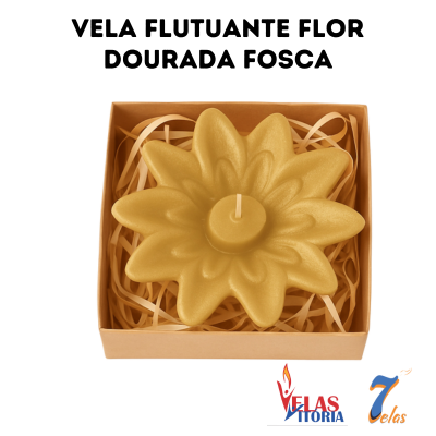 VELA FLUTUANTE FLOR 9 CM X 4,5 - DOURADA FOSCA E C/ BRILHO